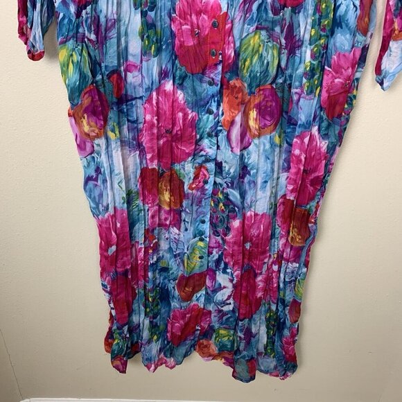 Vintage 2 Rare Womens 2X Dress Colorful Flowy Floral Abstract Maxi 80s Crinkle - Picture 6 of 16